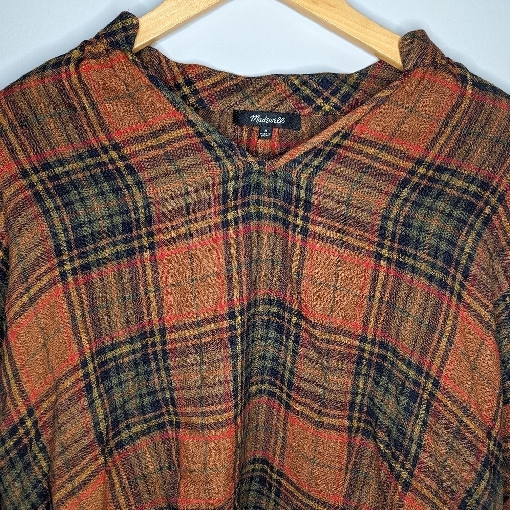 Madewell woman's blouse top brown rust plaid size medium - Picture 2 of 4